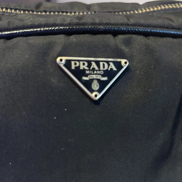 Prada $25 start Vintage Black Nylon Tote with Gold Accents - Picture 3 of 17
